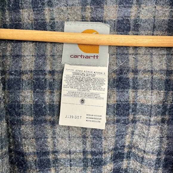 Vintage Carhartt Blanket Lined Jacket Mens M Denim Hooded Buffalo Plaid J139 DST - Picture 10 of 16